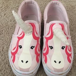 Girls Pink Unicorn slip ons